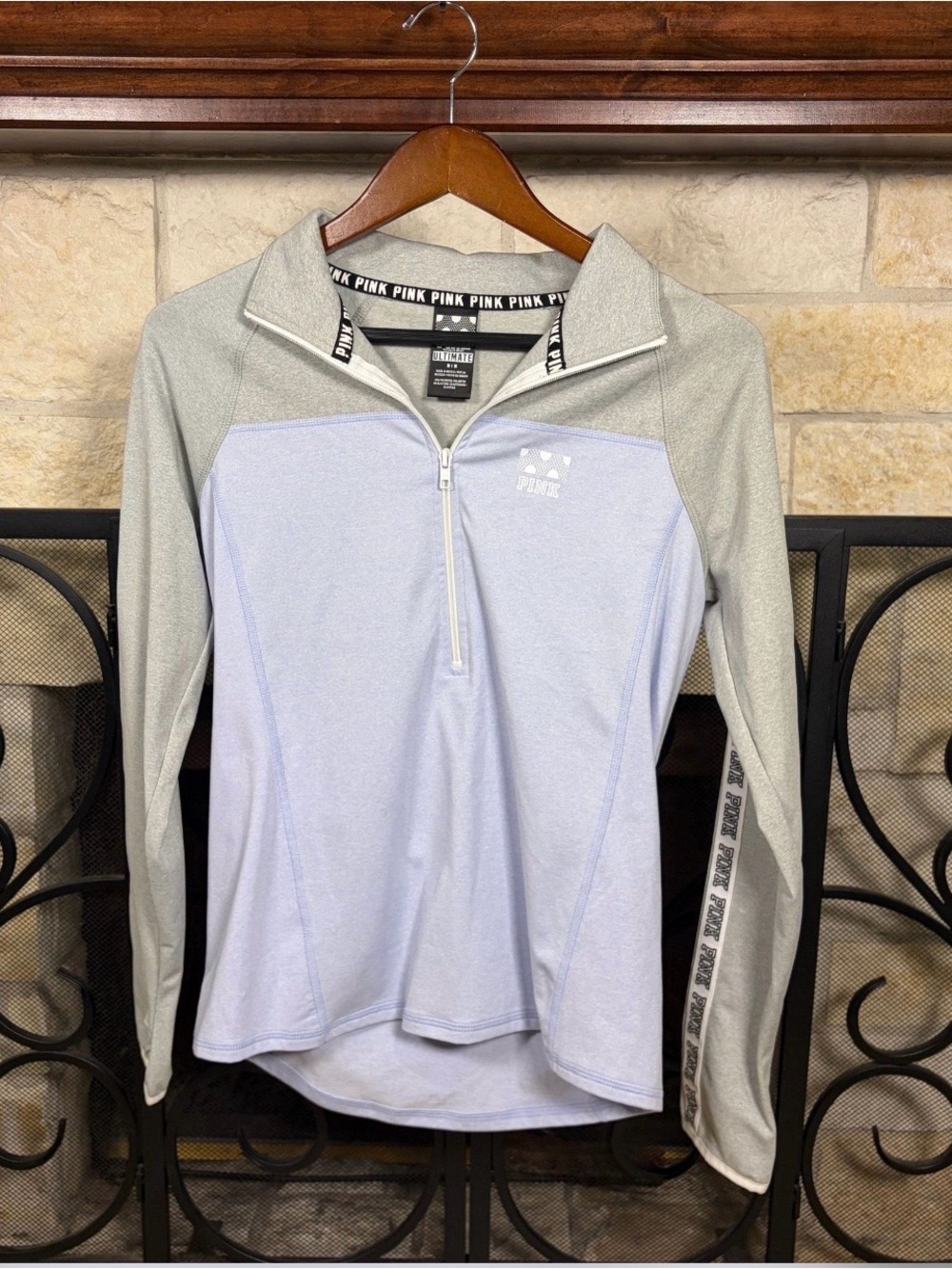 PINK Victoria's Secret Light Gray and Lilac Half-Zip Pullover
